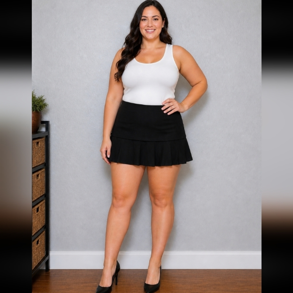 F21 Vintage Black Pleated Mini Micro Skirt Medium